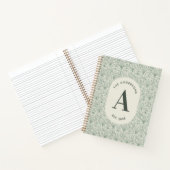 Personalised Family Name Monogram Sage Green Deco ノートブック (内部)