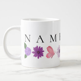 Personalised Floral Birthday Gift add their name ジャンボコーヒーマグカップ