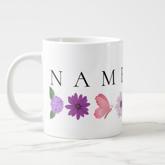 Personalised Floral Birthday Gift add their name ジャンボコーヒーマグカップ (左)