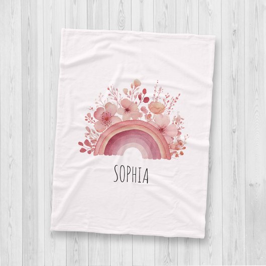 Personalised Floral Rainbow Kids Custom Name フリースブランケット