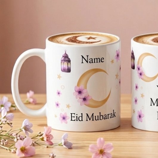 Personalised Flowers Eid Mubarak Ceramic Mug コーヒーマグカップ