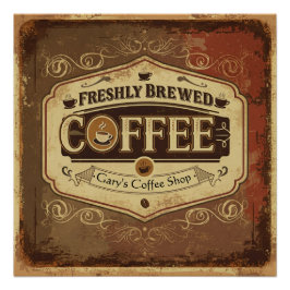 Personalised Freshly Brewed Coffee Vintage Poster ポスター