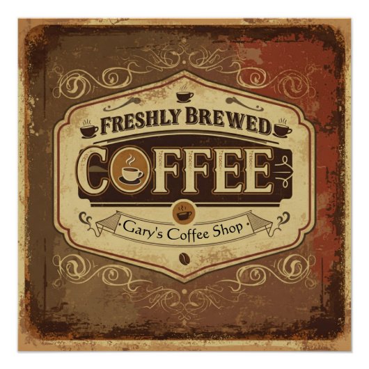 Personalised Freshly Brewed Coffee Vintage Poster ポスター (正面)