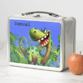 Personalised Fun Blue Dinosaur メタルランチボックス (インサイチュ)