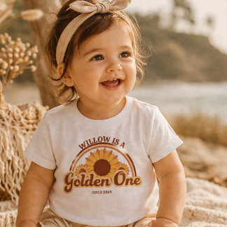 Personalised Golden One Birthday Shirt Girl Retro ベビーTシャツ