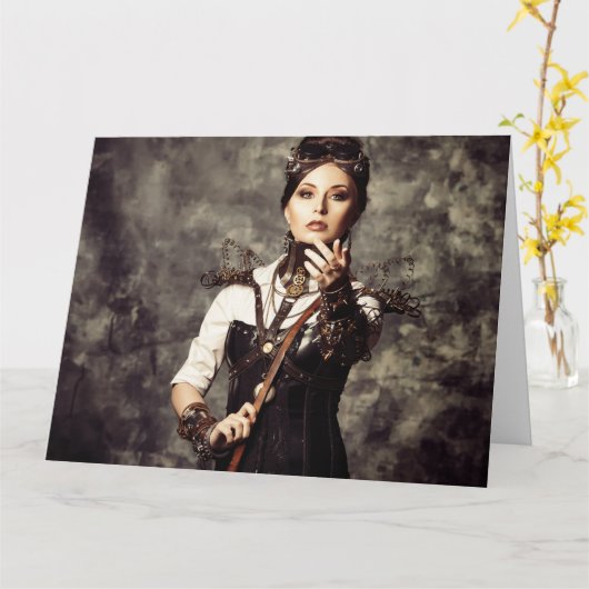 Personalised Greeting Card - Steampunk Art 'Tame' カード (黄色い花)