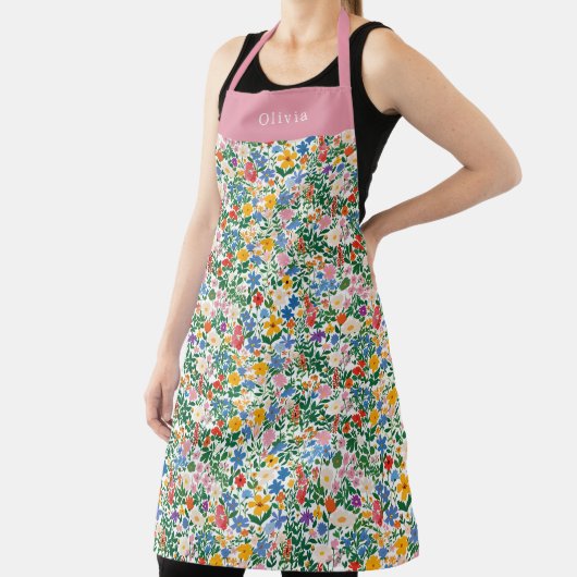 Personalised Happy Flowers Floral Pattern Apron. エプロン (インサイチュ)
