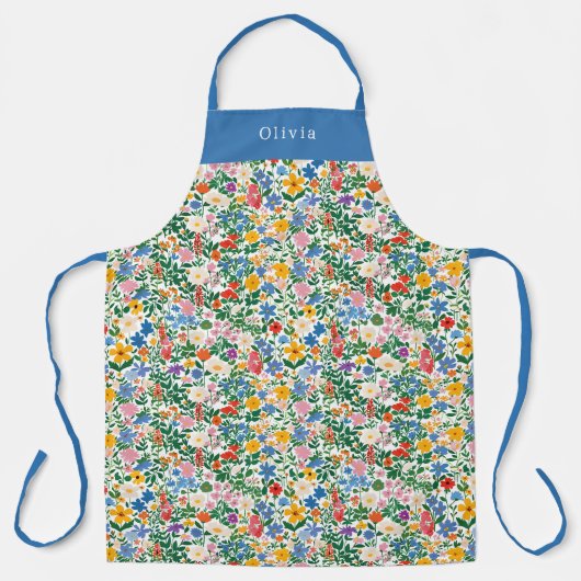 Personalised Happy Flowers Floral Pattern Apron. エプロン (正面)