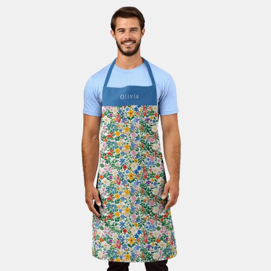 Personalised Happy Flowers Floral Pattern Apron. エプロン (着用した状態)