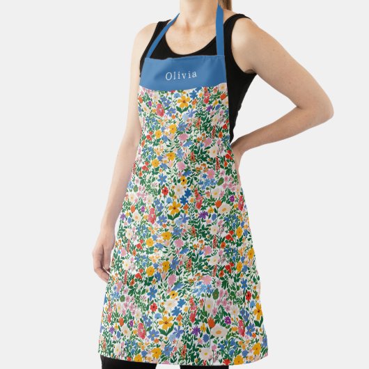 Personalised Happy Flowers Floral Pattern Apron. エプロン (インサイチュ)