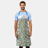 Personalised Happy Flowers Floral Pattern Apron. エプロン (着用した状態)