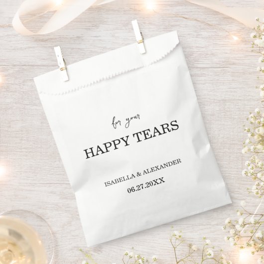 Personalised Happy Tears Wedding Confetti Favours フェイバーバッグ (クリップ留めされた状態)