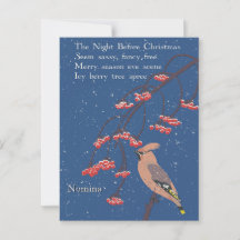 Personalised Holiday Poem Illustrated Waxwing Bird