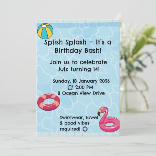 Personalised Kids Pool Party Invitation | Summer 招待状 (スタンド正面)