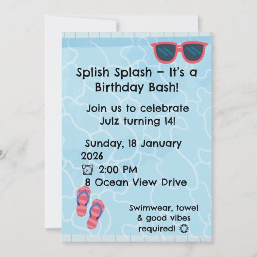 Personalised Kids Pool Party Invitation | Summer 招待状 (正面)