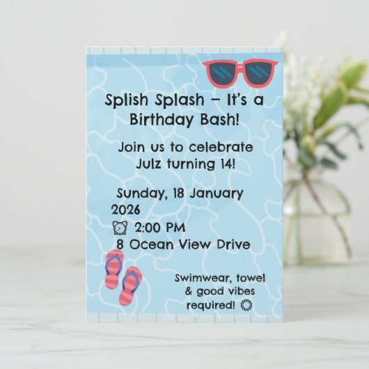 Personalised Kids Pool Party Invitation | Summer 招待状 (スタンド正面)