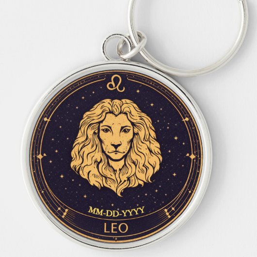 Personalised Leo Zodiac Keychain with Birth Date キーホルダー (正面)