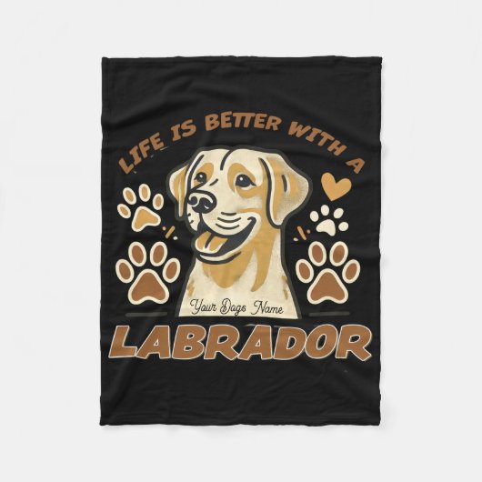Personalised Life is Better with a Labrador Fleece フリースブランケット (正面)