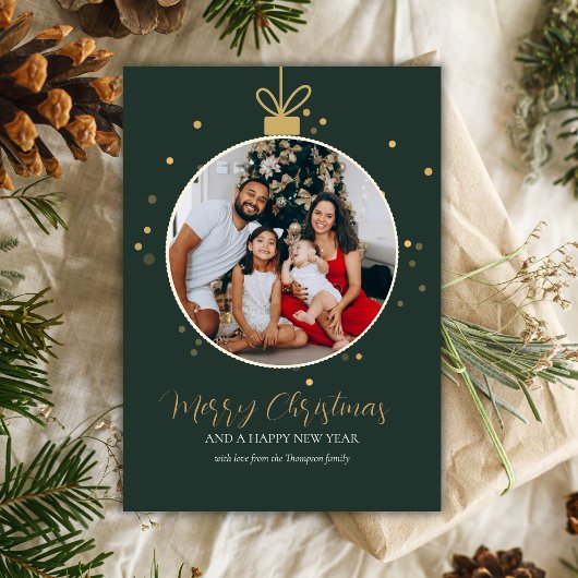 Personalised luxury modern family photo Christmas  カード