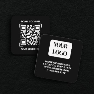 PERSONALISED Modern Black and QR CodeBusiness Card スクエア名刺