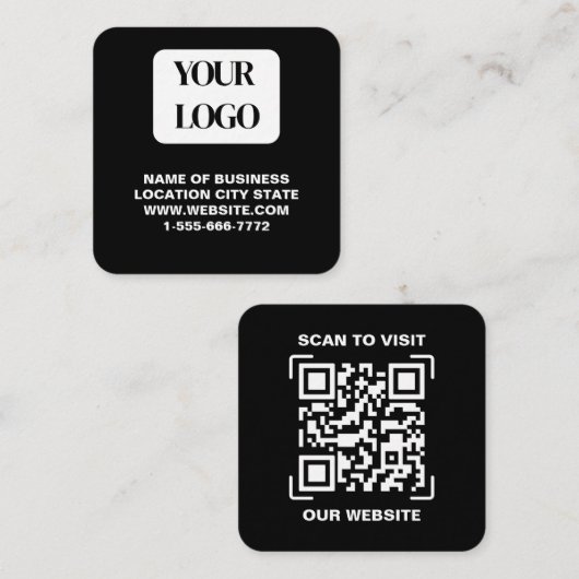 PERSONALISED Modern Black and QR CodeBusiness Card スクエア名刺 (正面/裏面)