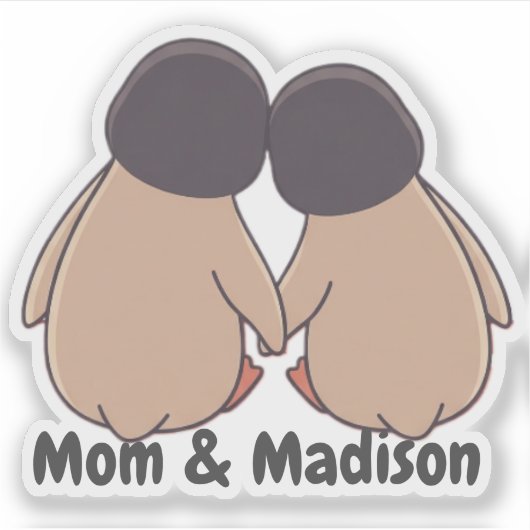 Personalised Mom & Daughter Cute Penguin Sticker シール (正面)