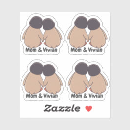 Personalised Mom & Daughter Cute Penguin Stickers シール