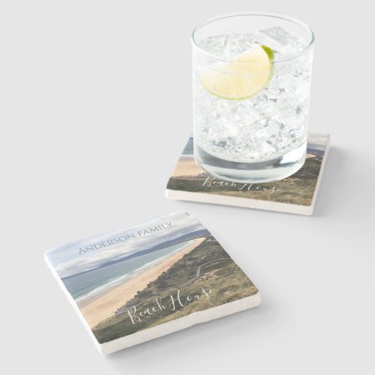 Personalised mountain views beach house ストーンコースター (横)