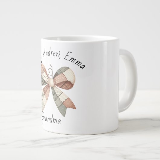 Personalised mug with plaid patchwork ジャンボコーヒーマグカップ (正面右)