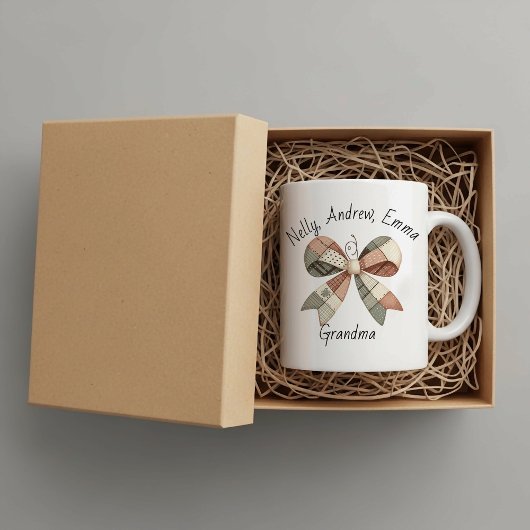 Personalised mug with plaid patchwork  ジャンボコーヒーマグカップ