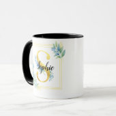 Personalised Name Mug • Gold and Floral Initial マグカップ (正面左)