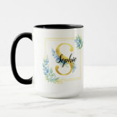Personalised Name Mug • Gold and Floral Initial マグカップ (左)