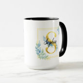 Personalised Name Mug • Gold and Floral Initial マグカップ (正面右)