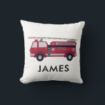 Personalised Name Red Fire truck クッション<br><div class="desc">Add your name to this lovely fire engine cushion for the budding fireman</div>