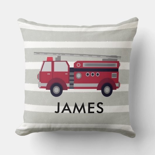 Personalised Name Red Fire truck Cushion クッション (正面)