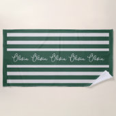 Personalised Neutral Stripe Custom Initials Modern ビーチタオル (正面)