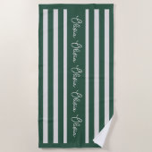 Personalised Neutral Stripe Custom Initials Modern ビーチタオル (正面)