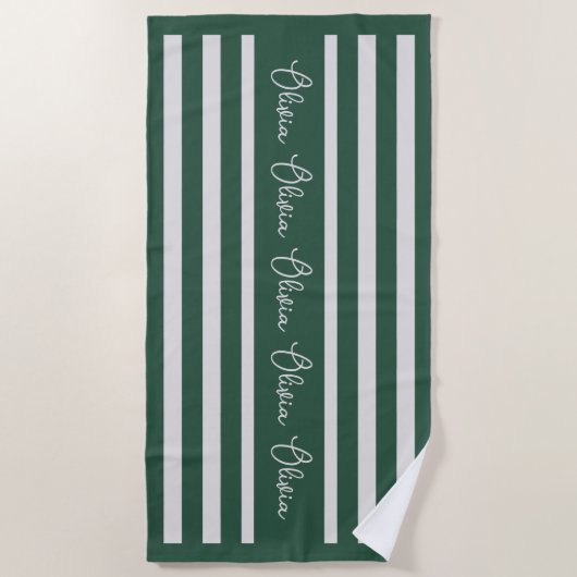 Personalised Neutral Stripe Custom Initials Modern ビーチタオル (正面)
