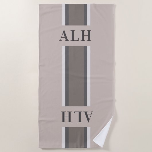 Personalised Neutral Stripe Custom Initials Modern ビーチタオル (正面)