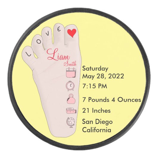Personalised New Baby Gift Birth Stats Details  アイスホッケーパック (正面)
