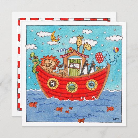Personalised Noah's Ark Birthday Invitation (正面/裏面)