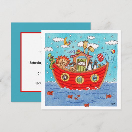 Personalised Noah's Ark Birthday Invitation (正面/裏面)