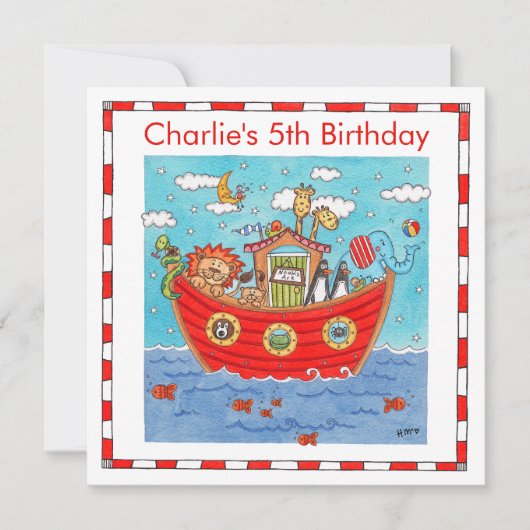 Personalised Noah's Ark Birthday Invitation (正面)
