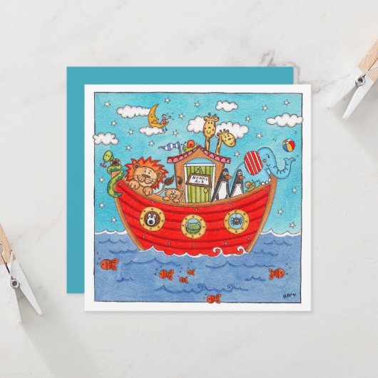 Personalised Noah's Ark Birthday Invitation (正面/裏面インサイチュ)