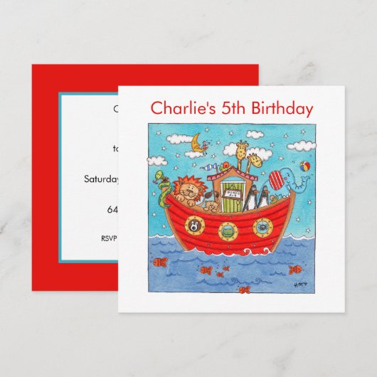 Personalised Noah's Ark Birthday Invitation (正面/裏面)