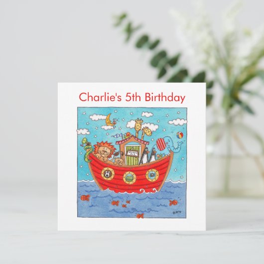 Personalised Noah's Ark Birthday Invitation (スタンド正面)