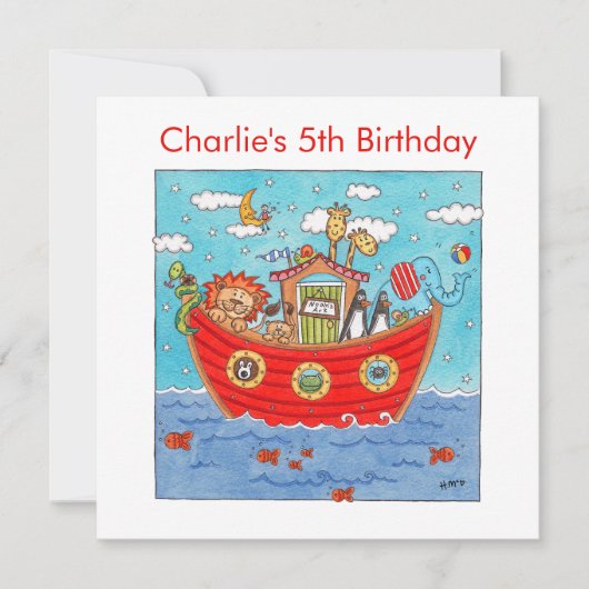 Personalised Noah's Ark Birthday Invitation (正面)