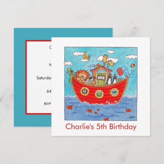 Personalised Noah's Ark Birthday Invitation (正面/裏面)