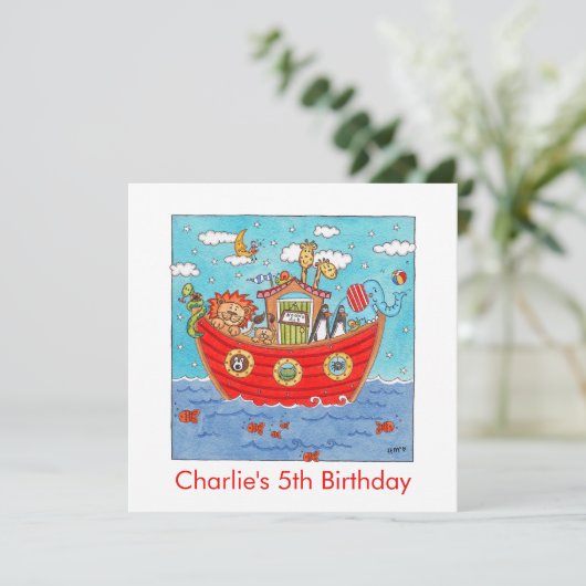 Personalised Noah's Ark Birthday Invitation (スタンド正面)