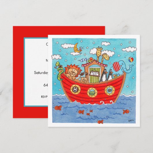 Personalised Noah's Ark Birthday Invitation (正面/裏面)